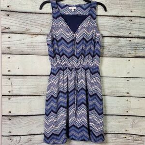 Maurices Small Sleeveless Chevron Print Dress Blue Purple Zip Front